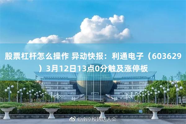 股票杠杆怎么操作 异动快报：利通电子（603629）3月12日13点0分触及涨停板