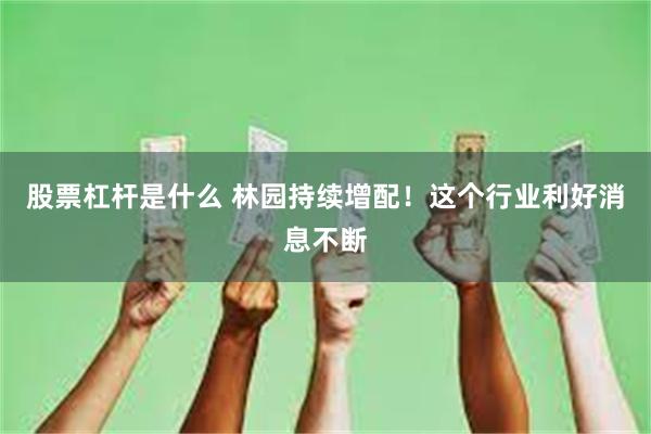 股票杠杆是什么 林园持续增配！这个行业利好消息不断